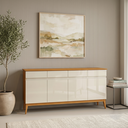 Ver imagem 1 de Buffet Aparador 4 Portas e 4 Gavetas em MDF com Pés em Madeira Maciça Bege/Off White/Cedro