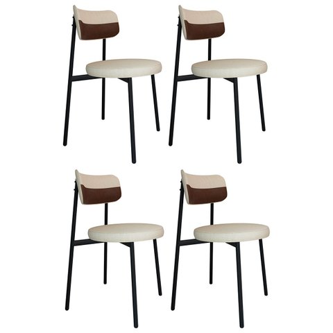 Cadeira de Jantar Estofada Kit 4 Nyka M25 Linho Areia/whisky - Mpozenato
