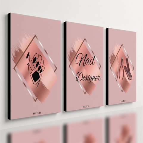 Kit 3 Quadro Decorativo Nair Designer Manicure Unhas Salão 28x20