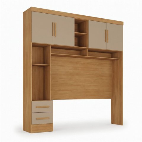 Ponte Aérea Modular Casal com 2 Gavetas e Nichos 100% MDF Smart Marrom/Cinamomo/Cappucino