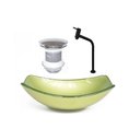 Ver imagem 1 de CUBA DE VIDRO OVAL CHANFRADA 51CM VERDE OLIVA + VALVULA + TORNEIRA PRETA