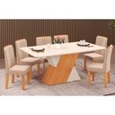 Ver imagem 1 de Conjunto: Mesa Sala Jantar Rubi Tampo Madeirado C/ Vidro Curvo 170x90cm e 6 Cadeiras Zoe Cedro/off