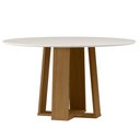 Ver imagem 3 de Mesa Redonda Belly Tampo de Vidro 135cm Ypê Off White N01 com 6 Cadeiras Ávila Suede Bege - Lyam