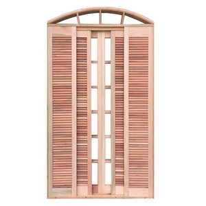 Porta Balcão de Correr de Madeira Padrão Cedro Veneziana em Arco Bat.14 Cm-2.35(a)x1.30(l)