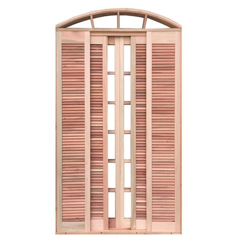 Porta Balcão de Correr de Madeira Padrão Cedro Veneziana em Arco Bat.14 Cm-2.35(a)x1.30(l)