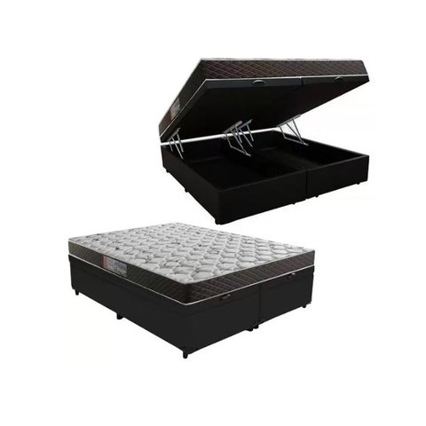 Cama Box Baú Queen Colchão Mola Ensacada Belos Sonhos + Box Suede 71x158x198 Preto