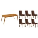 Ver imagem 1 de Sala de Jantar Completa Havana C/ Tampo Madeirado Canto Curvo 180x90cm e 6 Cadeiras Dakota Naturale