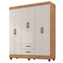 Ver imagem 6 de Kit Guarda-roupa Casal 6 Portas com Cômoda Sapateira 4 Gavetas Lisa Nature/off White