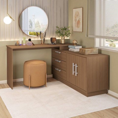 Cômoda com Penteadeira com 3 Gavetas e 2 Portas American Marrom/Freijó