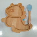 Ver imagem 2 de Prato Infantil Criança Bebê com Colher e Ventosa Home&co Dinossauro Bambu 3x18x18cm Natural