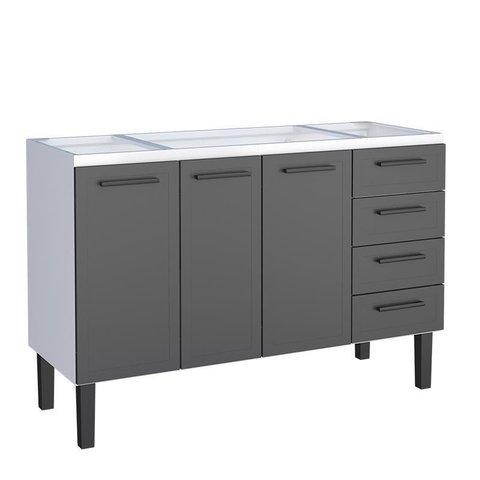 Gabinete de Aço para Pia 140cm Juno/apolo 4 Gavetas Cozimax Preto