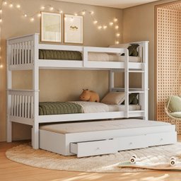 Treliche Solteiro Madeira Maciça Reforçada Cama Aux Gavetas - 1
