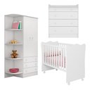 Ver imagem 1 de Conjunto Completo para Quarto de Bebê Cômoda Roupeiro e Berço com Colchão Doce Sonho Branco Qmovi