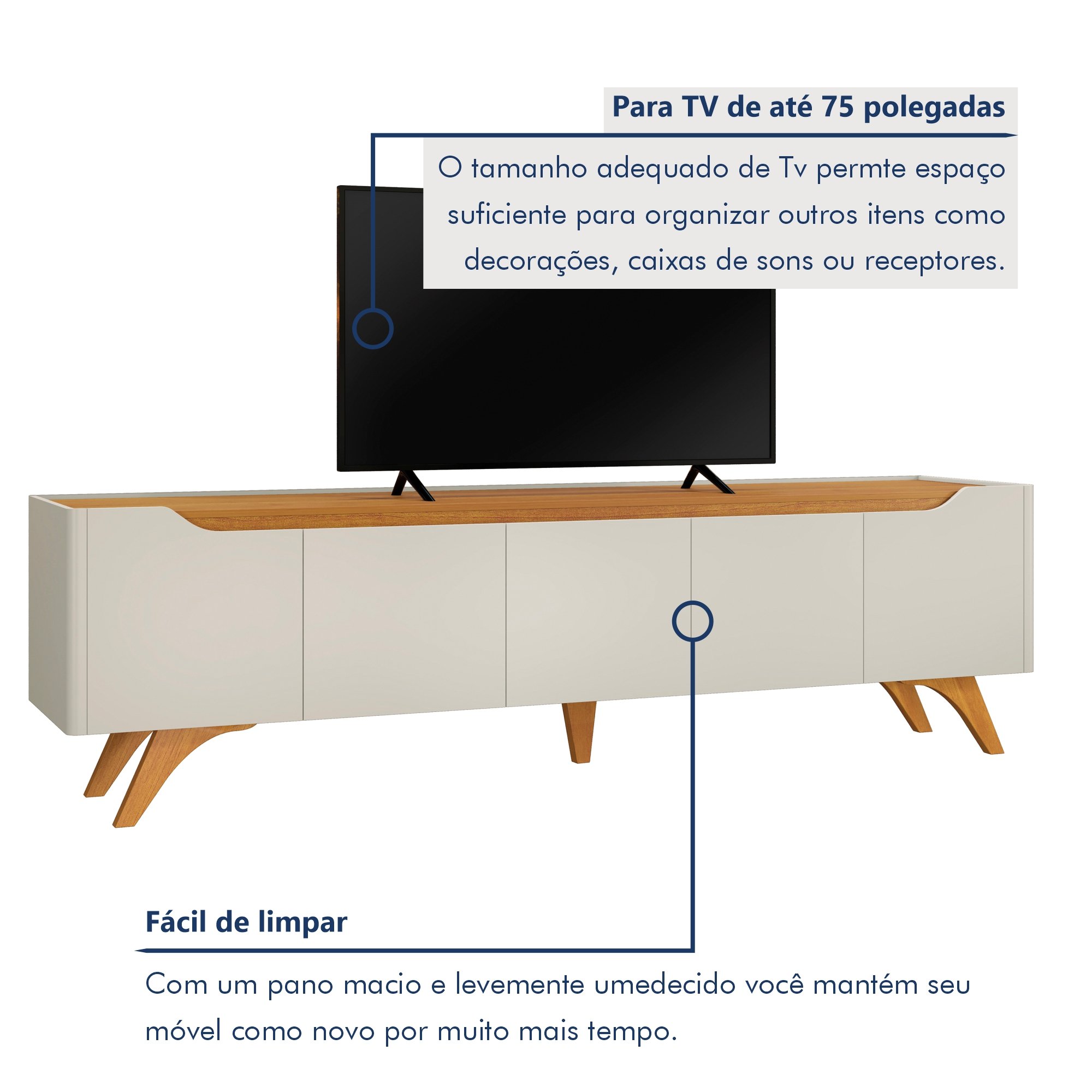 Rack para TV até 75 Polegadas 4 Portas 1 Gaveta Grecia - 7