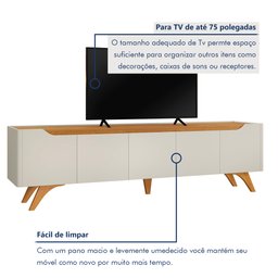 Rack para TV até 75 Polegadas 100% MDF  4 Portas 220cm Pés em Madeira Maciça Grécia - 7