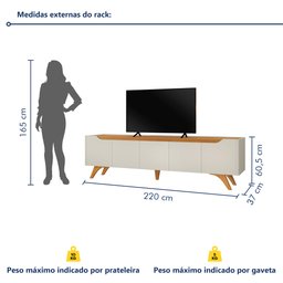 Rack para TV até 75 Polegadas 100% MDF  4 Portas 220cm Pés em Madeira Maciça Grécia - 9