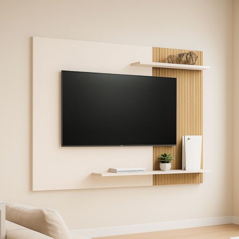 Painel de Tv Menfis Moderno 2 Prateleiras em Mdf Resistente:off White