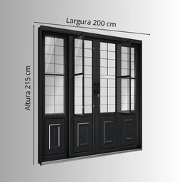 Porta de Aço de Correr com Postigo e Grade Quadrada 4 Folhas 213x200cm Facilitá Lucasa - 3