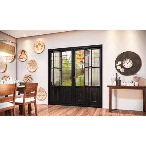 Porta de Aço de Correr com Postigo e Grade Quadrada 4 Folhas 213x200cm Facilitá Lucasa