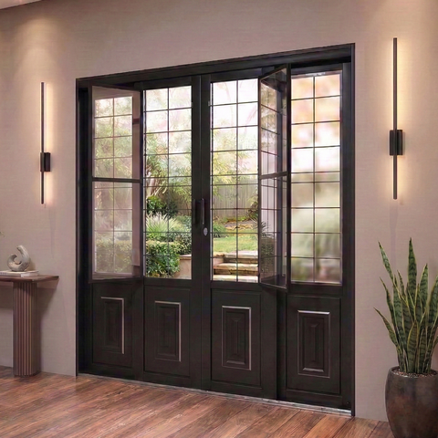 Porta de Aço de Correr com Postigo e Grade Quadrada 4 Folhas 213x200cm Facilitá Lucasa