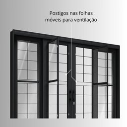 Porta de Aço de Correr com Postigo e Grade Quadrada 4 Folhas 213x200cm Facilitá Lucasa - 8
