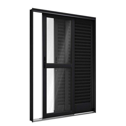 Porta de Aço Balcão Correr Lateral 3 Folhas 215x150cm Facilitá Lucasa Preto