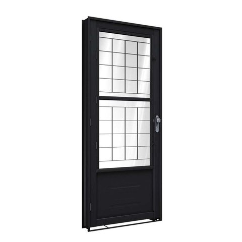 Porta de Aço Giro com Postigo e Grade Quadrada 215x90cm Facilitá Lucasa Preto