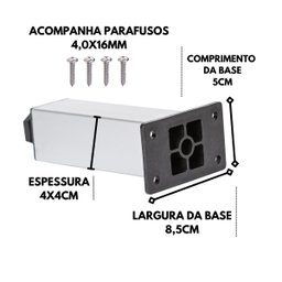 Kit 4 Pé Alumínio 13cm Fosco Cozinha Móveis 40x40 Regulável - 3