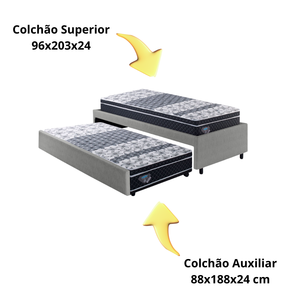 Bicama Box Solteirão Courino Linho Cinza 96x203 com Dois Colchões Gransleep Molas Verticoil Ecoflex - 9