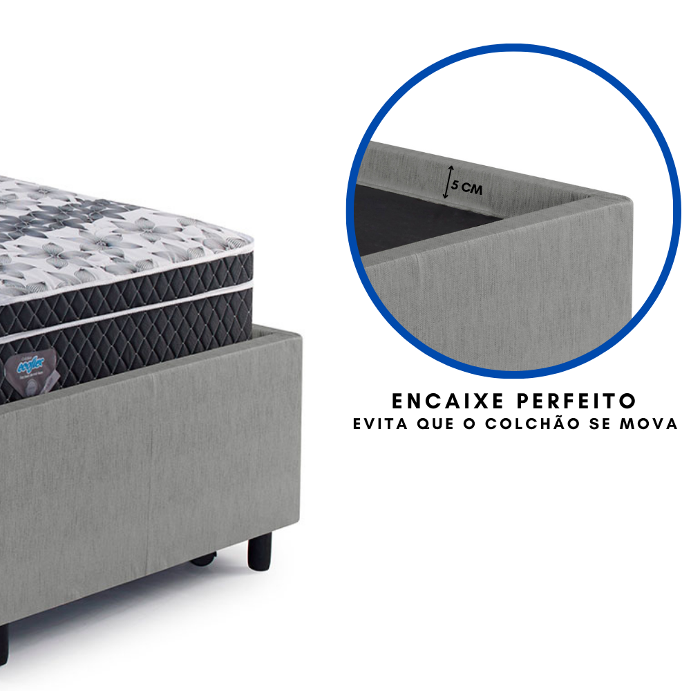 Bicama Box Solteirão Courino Linho Cinza 96x203 com Dois Colchões Gransleep Molas Verticoil Ecoflex - 10