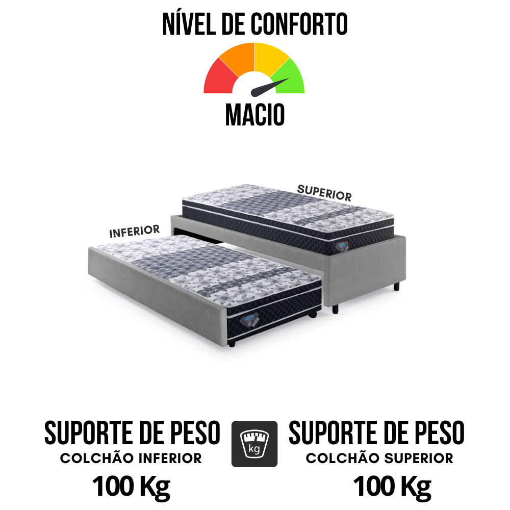 Bicama Box Solteirão Courino Linho Cinza 96x203 com Dois Colchões Gransleep Molas Verticoil Ecoflex - 7