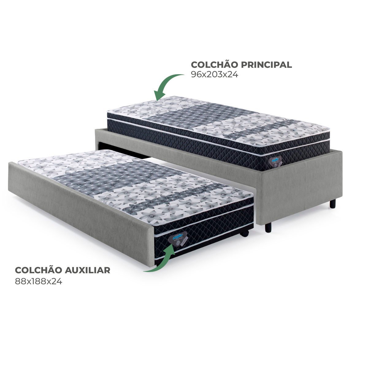 Bicama Box Solteirão Courino Linho Cinza 96x203 com Dois Colchões Gransleep Molas Verticoil Ecoflex - 6