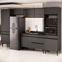 Ver imagem 1 de Armário de Cozinha Modulada Completa com Pia 313cm Milano Multimóveis MCR2394 Grafite/Preto