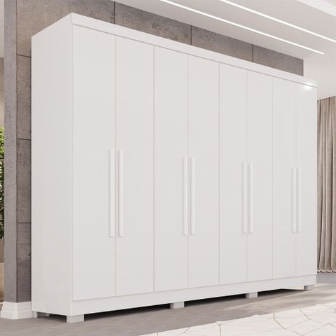 Guarda-roupa Casal Pinheiro 8 Portas 4 Gavetas com Pés Branco - Pnr Móveis
