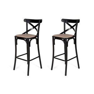 Kit 2 Banquetas Katrina Premium Bar Cozinha Balcão em Aço Preto Assento Bege