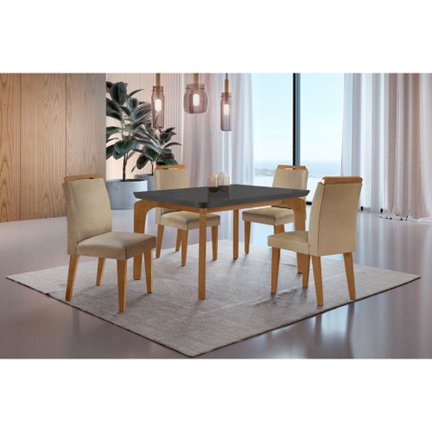 Conjunto Sala de Jantar Mesa Liz 120cm Mdf Canto Copo e 4 Cadeiras Athenas Moderna