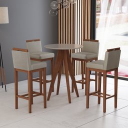 Conjunto 4 Banquetas Alta em Madeira Maciça Libéria  - 2