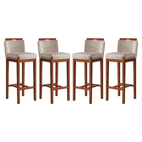 Conjunto 4 Banquetas Alta em Madeira Maciça Libéria Marrom/Pinhão/Bege