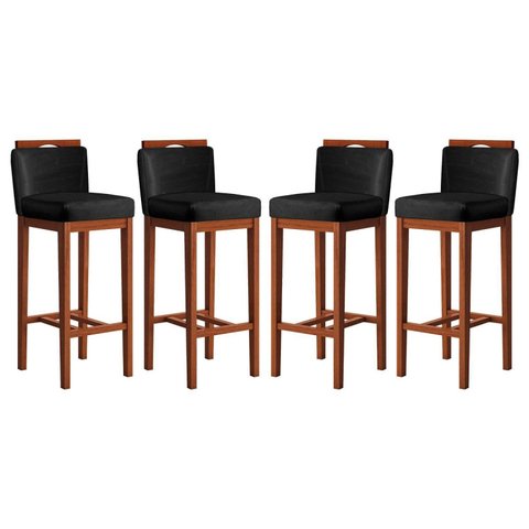 Conjunto 4 Banquetas Alta em Madeira Maciça Libéria Preto/Pinhão