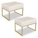 Ver imagem 1 de Kit 02 Puffs Lisa Linho Bege Base Metálica Industrial Dourado - Pallazio