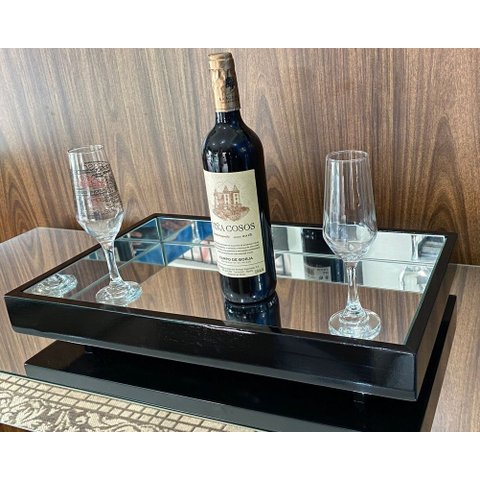 Bandeja Espelhada Decorativa Laqueada Flutuante Taças Sala Laqueada Preta