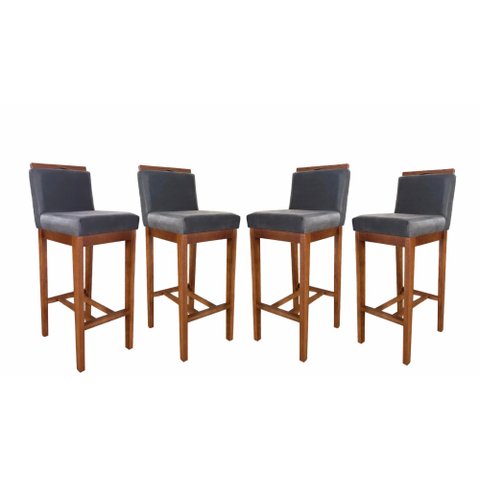 Conjunto 4 Banquetas Baixa em Madeira Maciça Libéria Cinza/Pinhao