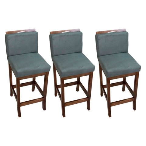Conjunto 3 Banquetas Alta em Madeira Maciça Londres Cinza/Pinhão