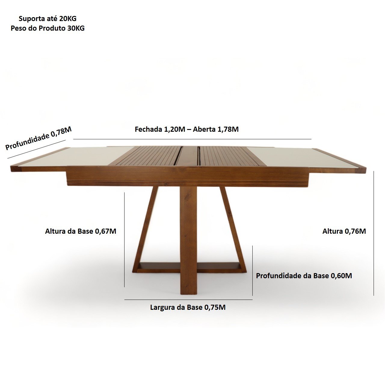 Mesa de Jantar Extensível 178x78cm Tampo Vidro Atena - 2