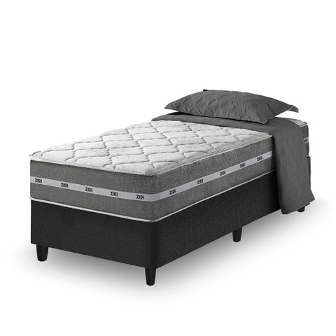 Cama Box Solteiro Preto + Colchão Molas Ensacadas Zidi Miami 88x188x59cm