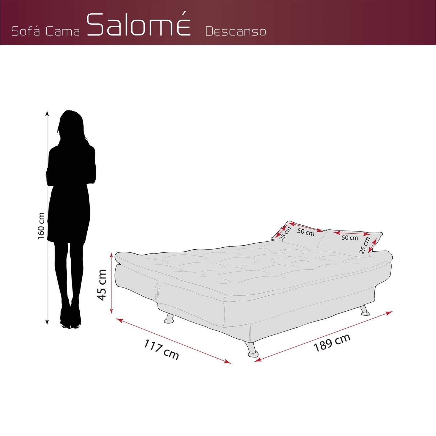 Sofá Cama Veludo 3 Lugares com 2 Almofadas Salomé - 5