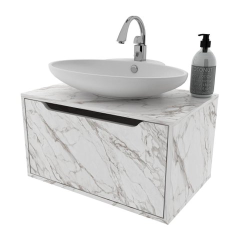 Gabinete Banheiro Suspenso 60cm com 1 Porta Multimóveis CR10123 Mármore Branco