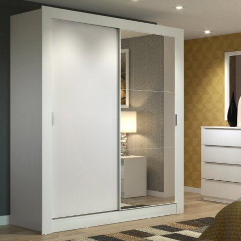 Guarda-roupa Solteiro Madesa Dallas 2 Portas de Correr com Espelho 2 Gavetas