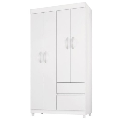 Guarda Roupa Solteiro 04 Portas Branco Rosa Branco Rosa