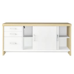 Kit 2 Peças com Mesa Diretor em L e Armário Multiuso Baixo 3 Gavetas 2 Portas - 17